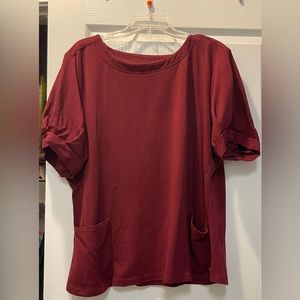 Jaanuu Women’s Puff Sleeve Scrub Top Wine 3x